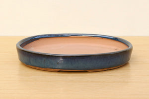 (C) Glazed Oval Bonsai Forest Pot - 8" Indigo Blue